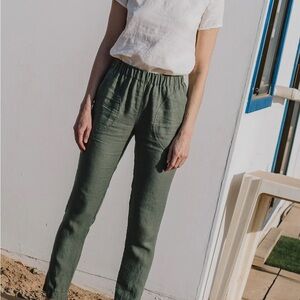 notPERFECTLINEN EGGPLANT Genova tapered linen pants size large